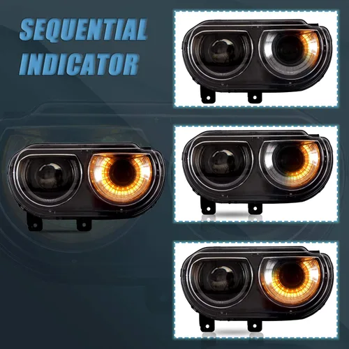 Miniatura 7 de Conjunto de faros delanteros VLAND Compatible con Dodge Challenger 2008-2014 3ra Gen Cupé, Normal