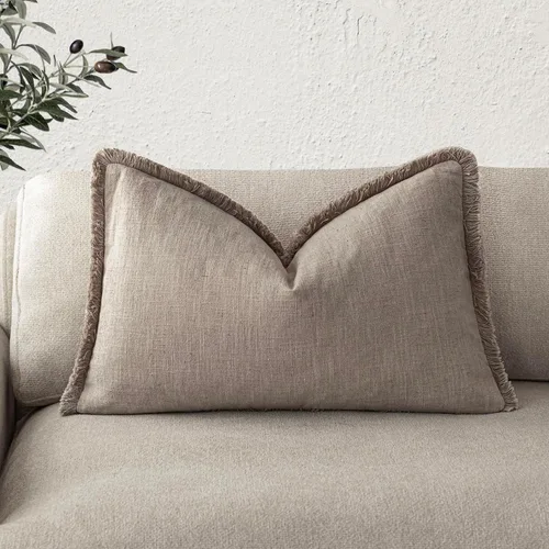 Miniatura 47 de Foindtower Fundas de almohada decorativas de lino con flecos, acogedora funda de cojín bohemia estilo farmhouse con borlas, funda de almohada