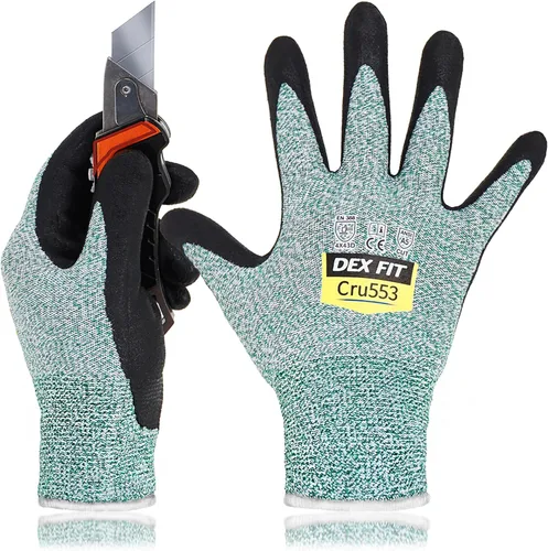 Miniatura 10 de DEX FIT Guantes resistentes a cortes nivel 5 Cru553, ajuste elástico cómodo 3D, agarre de potencia, grado profesional, delgados, compatibles
