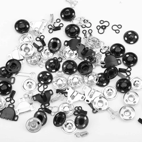Miniatura 5 de Kit de costura de 50 pares de ganchos y ojales, 3 estilos de ganchos de costura y cierre de ojos, botones a presión de metal, cierres de gancho