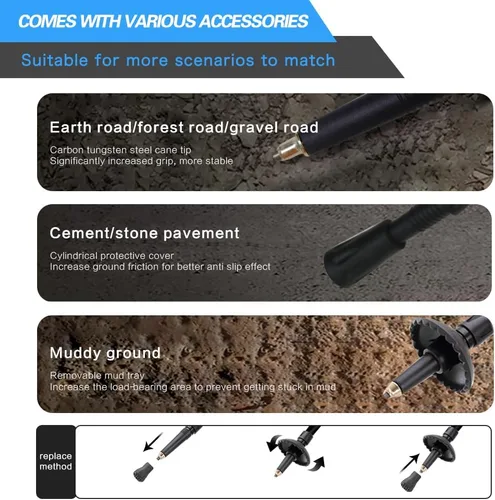 Miniatura 8 de Bastones de senderismo para senderismo, paquete de 2 unidades, antideslizantes, ajustables, plegables para senderismo o caminar, palos de aluminio
