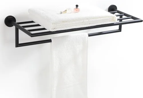 Toalleros para baño, toallero negro mate, soporte para toallas de baño montado en la pared, barra de toalla de estilo hotel moderno de 26 pulgadas,