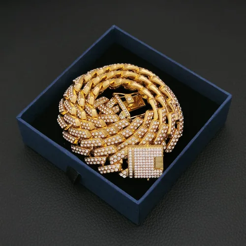 Miniatura 5 de Cadena de eslabones cubanos para hombre, cadena cubana de 0.78 pulgadas, aleación de zinc, AAA+, collar de diamantes de imitación, Zinc, cristal