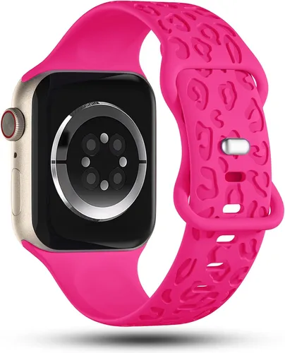 Miniatura 2 de CreateGreat Bandas Grabadas Compatibles con Apple Watch de 40mm 41mm 38mm 42mm 44mm 45mm 46mm 49mm, Correa de Silicona Suave con Patrón de Leopardo