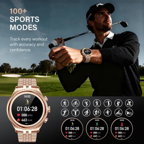 Miniatura 6 de Reloj inteligente de lujo de alta gama para hombres, esfera giratoria (bisel de corte de hacha) smartwatch, pantalla AMOLED de 1.32 pulgadas, Dorado