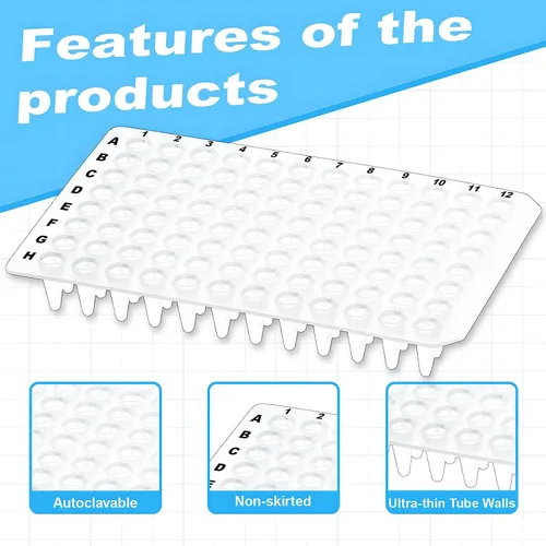 Miniatura 3 de Placas PCR de 0.0 fl oz de 96 pocillos, sin faldón, placa PCR de polipropileno transparente, 10 placas de tubos de pared ultrafinos, sin ADNasa/RNasa