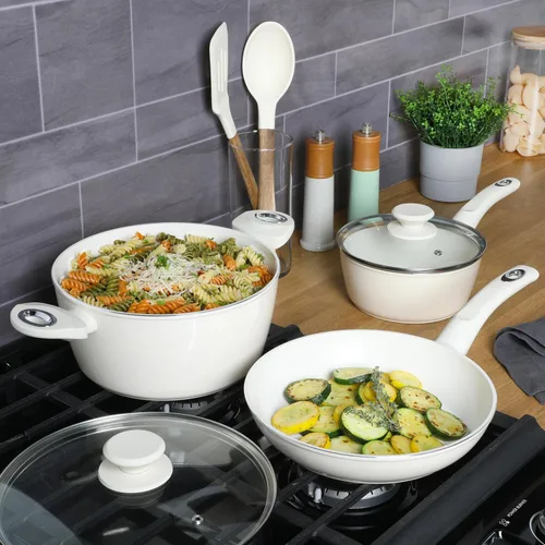 Miniatura 2 de Gibson Home Plaza Café - Juego de utensilios de cocina de aluminio forjado, saludable, sin PFA, ollas y sartenes de cerámica, juego de 7 piezas