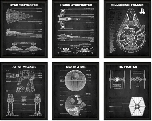 Miniatura 7 de BigWig Prints Planos de Star Wars - Póster de Star Wars, decoración de pared de Starwars, pósteres de Starwars para paredes, estrella de la muerte