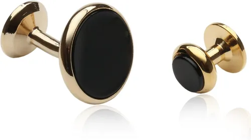 Miniatura 2 de Cuff-Daddy Juego formal de gemelos y tachuelas de ónix negro para hombre, con caja de regalo de presentación, fiesta, ocasiones especiales, boda