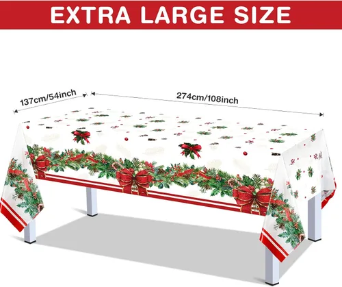 Miniatura 2 de Tiamon Manteles de plástico de 3 piezas, impermeables, desechables, rectangulares, fundas de mesa de Navidad para suministros de fiesta de Navidad