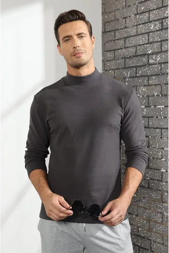 Miniatura 6 de Rela Bota Suéter de manga larga con cuello alto para hombre, diseño básico, elástico, ajustado