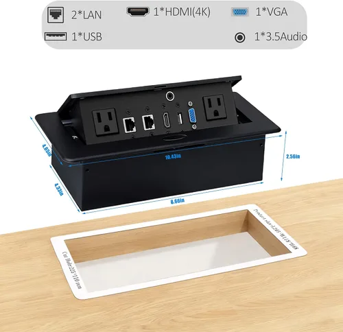 Miniatura 3 de Caja de conexión del centro de fecha del poder emergente de la tabla con la red HDMI del enchufe para el escritorio de conferencia