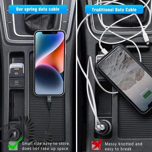 Miniatura 4 de JUKEKUL Cable Lightning en espiral de 3 pies de nailon trenzado, cargador de iPhone de carga rápida para automóvil [certificado Apple MFi], Gris