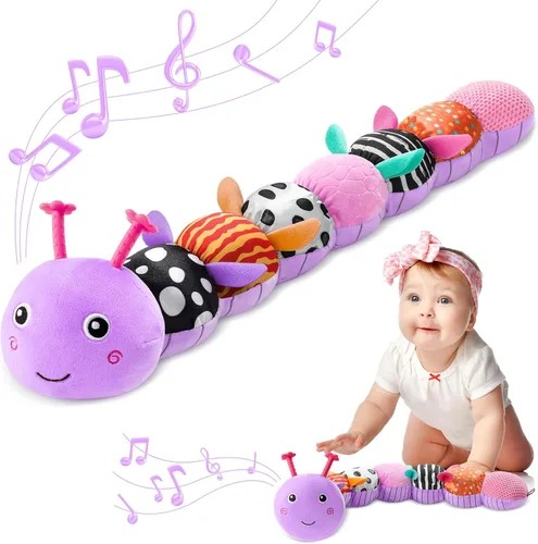 Miniatura 14 de AWOTOY Juguetes para bebés de 0-6-12 meses, juguetes de peluche musicales con actividad, suaves y multisensoriales con crujido, sonajeros