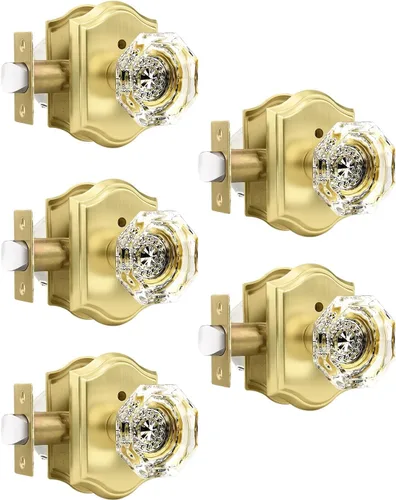Miniatura 29 de Gobrico Paquete de 3 pomos de puerta de cristal transparente, manijas de puerta de cama/baño, función de privacidad, perilla interior de vidrio