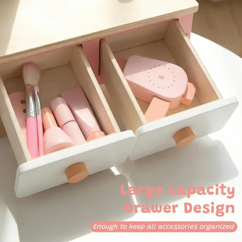Miniatura 3 de Juego de tocador de madera para niños, juego de simulación con espejo, juego de salón de belleza, incluye accesorios de maquillaje, regalo