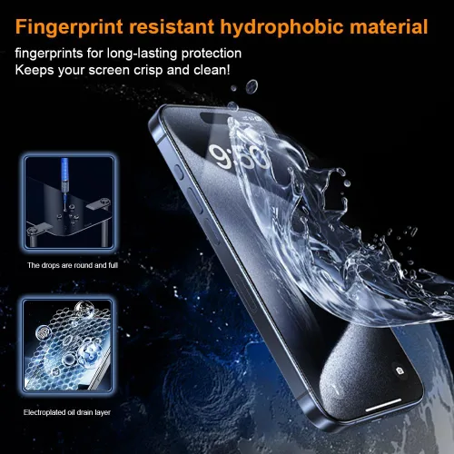 Miniatura 6 de OneFish Protector de pantalla para iPhone 14Plus/13Pro Max, película de vidrio templado HD Clarity dureza 9H+, con marco de instalación sin