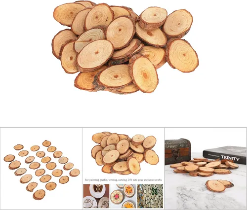 Miniatura 8 de Paquete de 25 láminas de madera ovaladas sin terminar, placas de madera de pino con corteza para manualidades, pintura de bricolaje, letrero