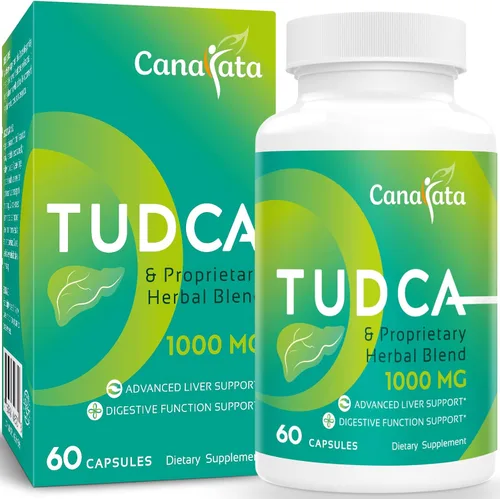 TUDCA Suplementos de apoyo hepático de 1000 mg - 60 cápsulas veganas, sales biliares TUDCA con mezcla de hierbas de cardo mariano para limpiar