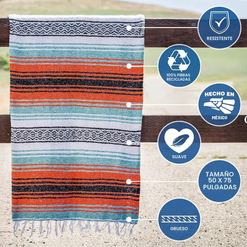 Miniatura 5 de Manta mexicana tipo sarape, tejida a mano, perfecta para usarse como tapete de yoga, manta de playa, manta de picnic, montura de caballo