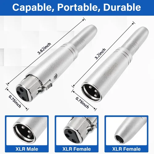 Miniatura 2 de Adaptador TRS de 1/4" a XLR 2 paquete - Adaptadores XLR macho y hembra de 6.35mm 1/4