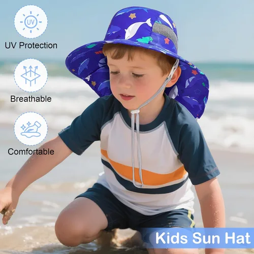 Miniatura 96 de Sombrero de sol para niños, protección UV, unicornio, verano, playa, jugar con ala ancha, solapa para el cuello para niñas y niños