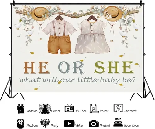 Miniatura 4 de Telón de fondo para fiesta de revelación de género con texto en inglés «What Will Our Little Baby Be Photografía» de 5 x 3 pies, pancarta