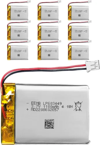 EEMB Paquete de 10 Baterías de Polímero de Litio Recargables 3.7V 1100mAh 603449 Lipo con Cable Conector JST para Altavoz y Dispositivo Inalámbrico