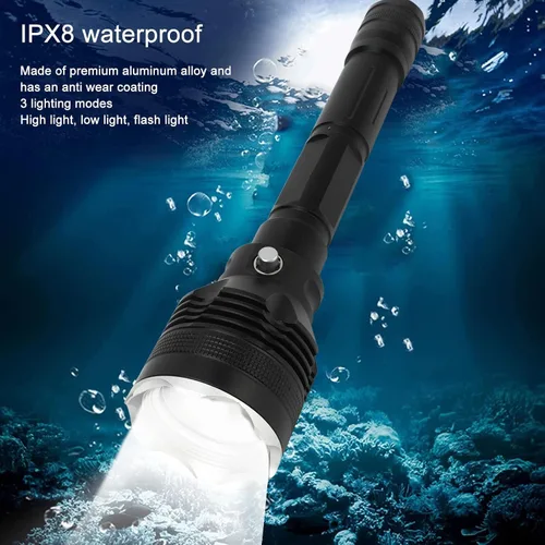 Miniatura 3 de Luz de buceo, linterna de buceo súper brillante de 8000 lúmenes, luz de buceo compacta con 3 modos, linterna sumergible IPX8, para buceo submarino