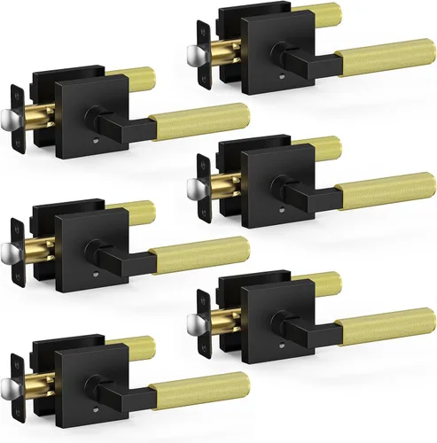 Miniatura 13 de Manija de puerta negra y dorada, cerraduras de puerta negras y doradas para dormitorio o baño, manijas de puerta resistentes para interiores