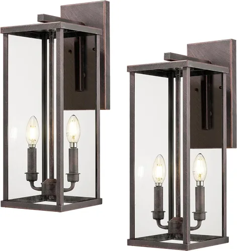 Miniatura 21 de Bestshared Aplique de pared para exteriores, paquete de 2 faroles de pared exteriores de 15 pulgadas con vidrio transparente, luces negras