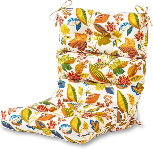 Miniatura 56 de Cojines para silla de respaldo alto para exteriores, diseño de asiento y respaldo con bisagras de una pieza, reversibles con 4 lazos, tela