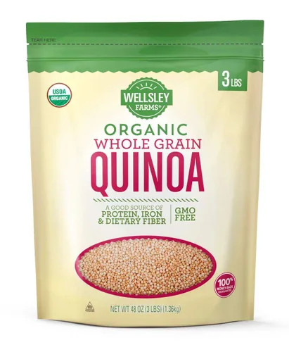 Wellsley Farms Quinoa orgánica de 3 libras 100% quinua blanca orgánica de grano entero, Kosher, libre de OMG