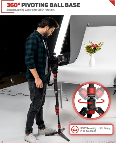 Miniatura 6 de IFOOTAGE Monopod profesional de 71 pulgadas y placa de liberación rápida, monopie de fibra de carbono para cámaras DSLR, cámara de viaje portátil