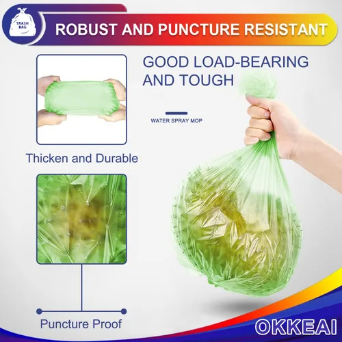 Miniatura 4 de OKKEAI 120 bolsas de basura Smal de 3 galones (10 litros), bolsas de basura para baño, cocina, oficina, color verde claro, ajuste de 10 litros, 2,3
