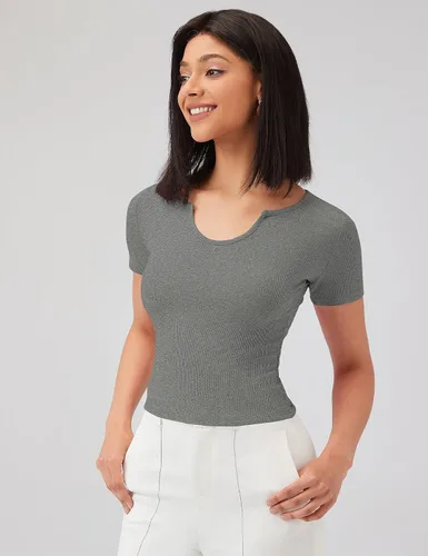 Miniatura 2 de Bashafo Camisetas de manga corta con cuello en V para mujer, ajustadas, casuales, de punto acanalado