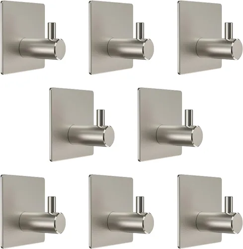 Miniatura 14 de Ganchos autoadhesivos para toallas de baño de níquel cepillado para montar en la puerta de baño, tiras fuertes de acero inoxidable SUS304