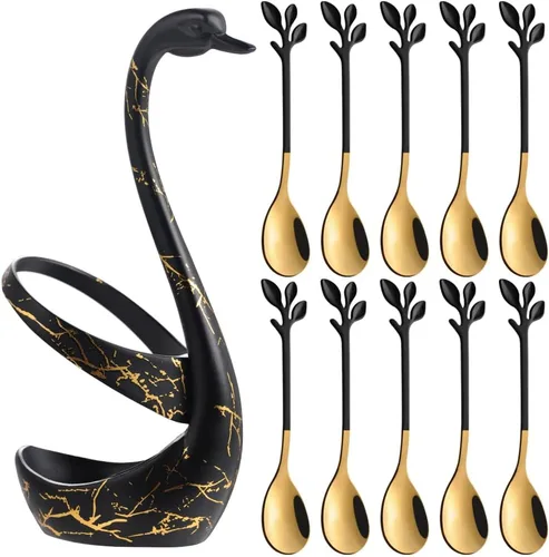 Miniatura 11 de AnSaw Elegantes Cucharones de Café con Hoja de Oro - Juego de 10 Piezas, 4.7" Mini Cucharones de Acero Inoxidable para Espresso y Postre, Perfectos