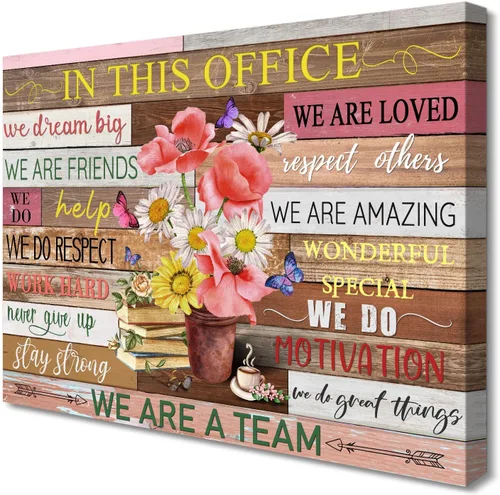 Miniatura 8 de SOOTHAN Arte de pared motivacional estético para oficina, mujeres, frases inspiradoras, lienzo, flores rústicas, libros, cuadro enmarcado