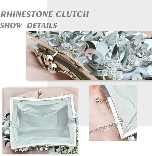 Miniatura 3 de Euarnalie Bolso de mano de lentejuelas para boda, brillante, para noche, baile de graduación, cóctel, fiesta, bolsos