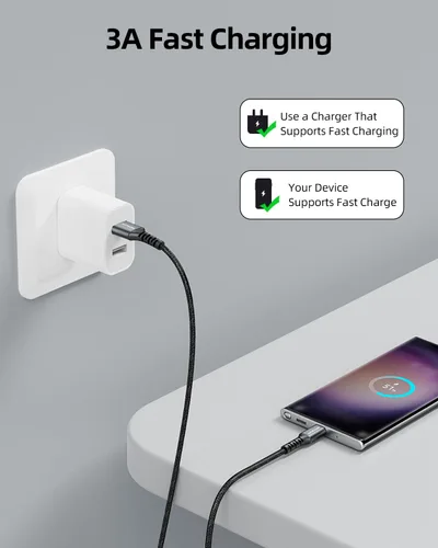 Miniatura 2 de Cable corto USB A a USB C de 0.5 pies, paquete de 3 cables USB C de 6 pulgadas de carga rápida 3A para iPhone 17 16 15, Samsung Galaxy S24 S23 S11