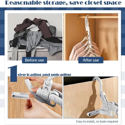 Miniatura 6 de Percha de ropa plegable gris de 2 piezas, percha de viaje portátil con 5 agujeros para balcón, baño, lavandería y viajes de campamento al aire libre