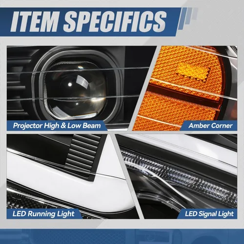 Miniatura 4 de Auto Dynasty Faros LED DRL Compatible con 2002 2003 2004 2005 Dodge Ram 1500 2500 3500, Señal de Giro Secuencial, Faros Proyectores Negros