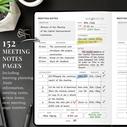 Miniatura 4 de JUBTIC Cuaderno de reuniones para el trabajo con artículos de acción, planificador de proyectos para oficina y negocios, toma de notas, suministros