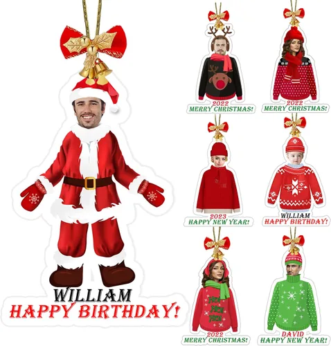 Adorno de Navidad personalizado 2025 con tu foto, adorno de cara personalizada con foto 2D de acrílico para decoración de árbol de Navidad, Adorno