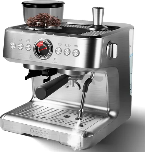 Miniatura 10 de Máquina de café espresso semiautomática, cafetera profesional de 20 bar con molinillo, calentamiento rápido de 1450 W, 30 ajustes de molienda