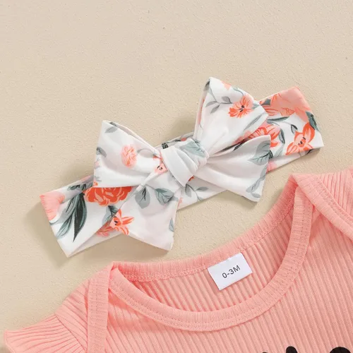 Miniatura 3 de Traje de tía para bebé recién nacida, camiseta de manga corta acanalada, pantalones cortos florales con diadema