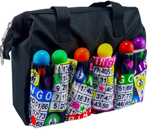 Versátil bolsa grande de bingo | 8 bolsillos | Accesorios de bingo y estuche de maquillaje | Bolsa de almacenamiento con cremallera | Patrón de
