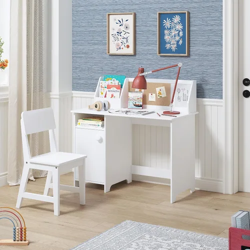 Miniatura 8 de UTEX Escritorio de estudio para niños con silla, juegos de escritorio y sillas con gabinete para 3-8, mesa de estudio para niños de madera, mesa
