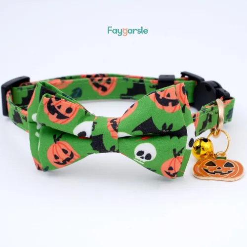 Miniatura 5 de Faygarsle Paquete de 2 bonitos collares de gato de temporada para Halloween y otoño, collar separable con cascabeles, corbatín, bonitos patrones